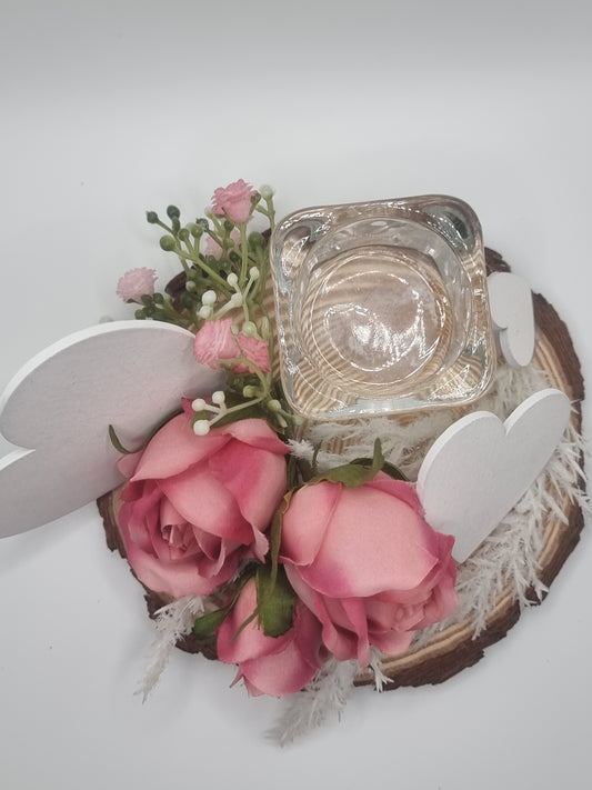 Valentines pink rose tea light holder