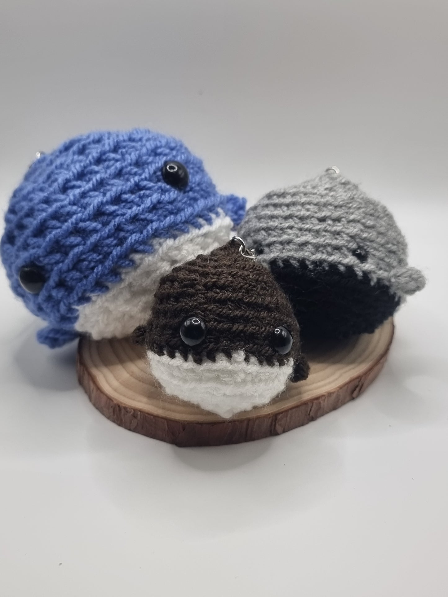 Crochet amigurumi whale key rings