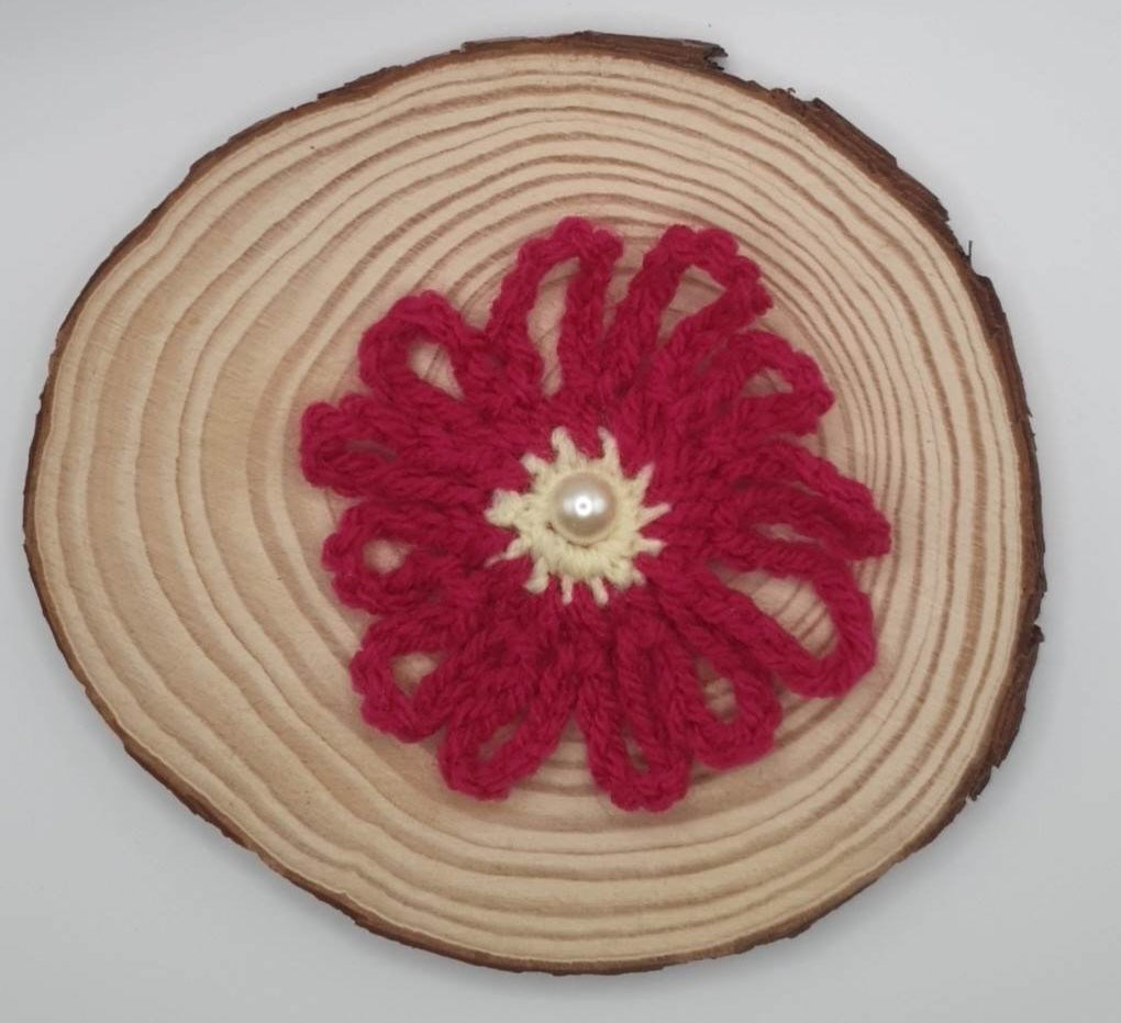 Crochet flower brooch